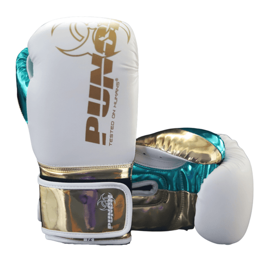 Punch Boxing Gloves - Metallic- 12oz - Wht|grn|gld