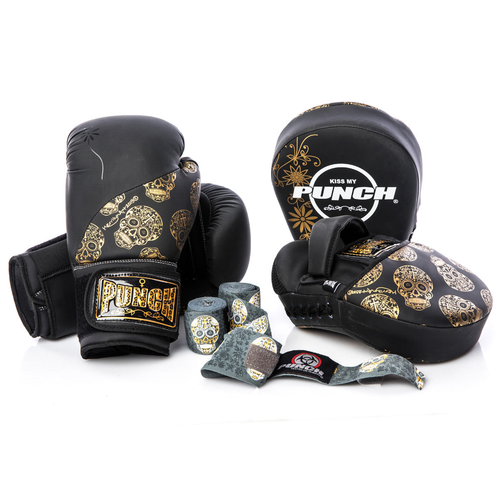 Punch Boxing Gloves - Urban Gold Skulls